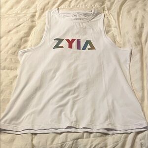 ZYIA Multicolor Logo White Muscle Tee